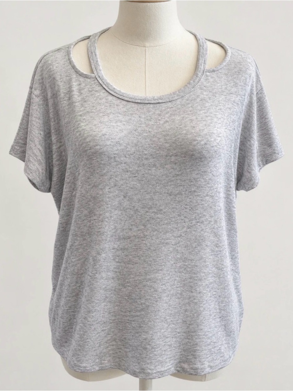 Athleta Modal Rib Knit Top Women’s S Gray Cutout Shoulder Stretch Tee